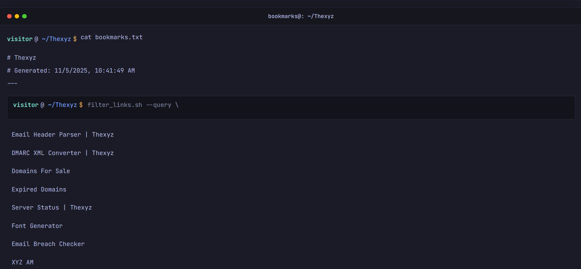 Terminal Bookmarks screenshot